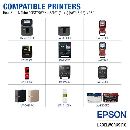 LABELWORKS Epson LABELWORKS 205STBWPX Genuine Tape Cartridge - Black on White Shrink Tube Industrial Label Maker Tape - AWG 8-12, 3/16" (5MM) Wide, 8 ft (96") - Image 3