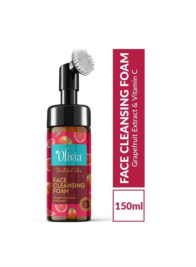 Olivia رغوة تنظيف الوجه أوليفيا للشباب المتألق، غسول وجه بفرشاة مدمجة لتنظيف عميق، تدليك، تقشير، بشرة متألقة مع مستخلص الجريب فروت وفيتامين C - 150 مل - Image 2