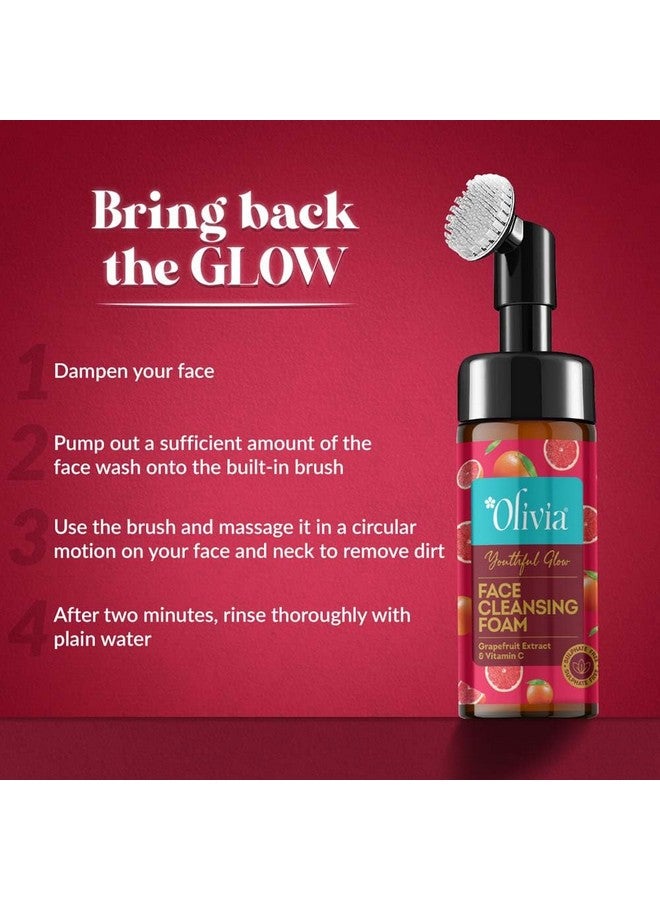 Olivia رغوة تنظيف الوجه أوليفيا للشباب المتألق، غسول وجه بفرشاة مدمجة لتنظيف عميق، تدليك، تقشير، بشرة متألقة مع مستخلص الجريب فروت وفيتامين C - 150 مل - Image 4