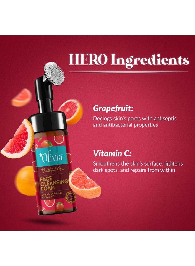 Olivia رغوة تنظيف الوجه أوليفيا للشباب المتألق، غسول وجه بفرشاة مدمجة لتنظيف عميق، تدليك، تقشير، بشرة متألقة مع مستخلص الجريب فروت وفيتامين C - 150 مل - Image 5