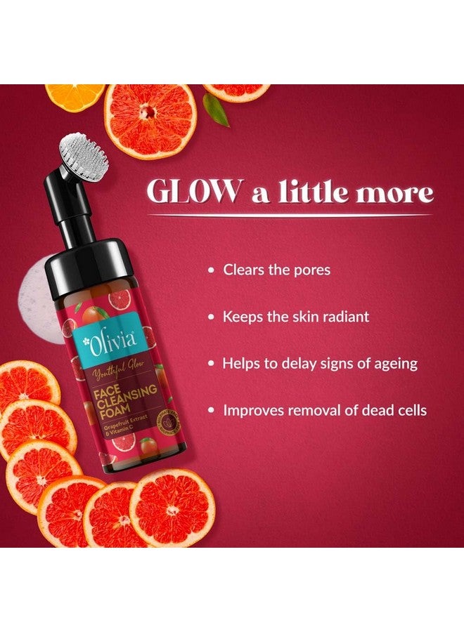 Olivia رغوة تنظيف الوجه أوليفيا للشباب المتألق، غسول وجه بفرشاة مدمجة لتنظيف عميق، تدليك، تقشير، بشرة متألقة مع مستخلص الجريب فروت وفيتامين C - 150 مل - Image 3