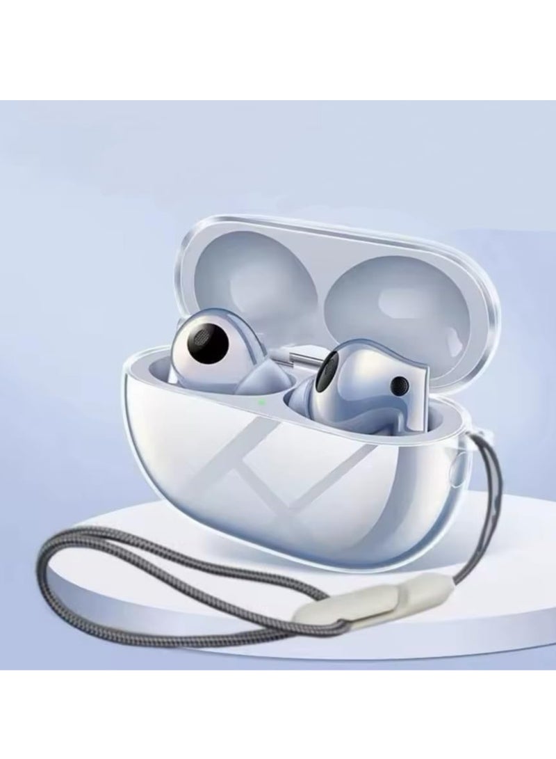 Silicone Case, Compatible with Huawei FreeBuds Pro 4 / FreeBuds Pro 3 Shockproof HD TPU Headphone Cover For Huawei FreeBuds Pro3 / FreeBuds Pro4 With Lanyard - Clear - Image 2