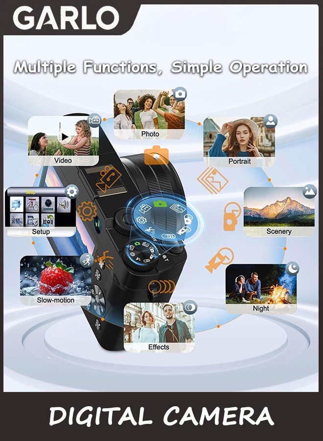 جارلو كاميرا رقمية 4K ، 64MP كاميرا للتصوير الفوتوغرافي والفيديو التركيز التلقائي المضادة للاهتزاز ، 3 '' Selfie Flip Vlogging كاميرا مع فلاش ، بطاقة 32GB ، الكاميرات الأمامية والخلفية مع Dial 16X Zoom - Image 4