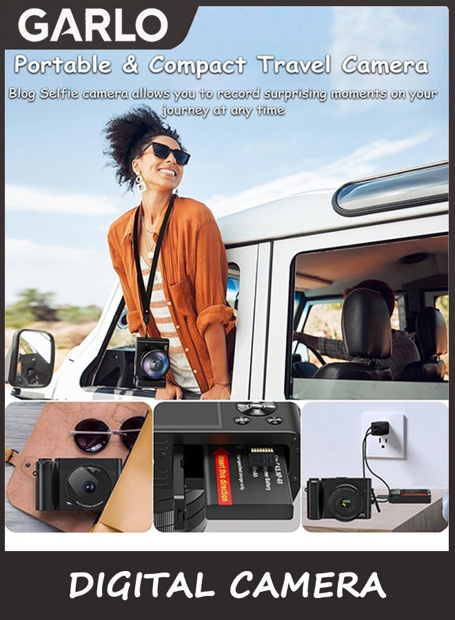 جارلو كاميرا رقمية 4K ، 64MP كاميرا للتصوير الفوتوغرافي والفيديو التركيز التلقائي المضادة للاهتزاز ، 3 '' Selfie Flip Vlogging كاميرا مع فلاش ، بطاقة 32GB ، الكاميرات الأمامية والخلفية مع Dial 16X Zoom - Image 5