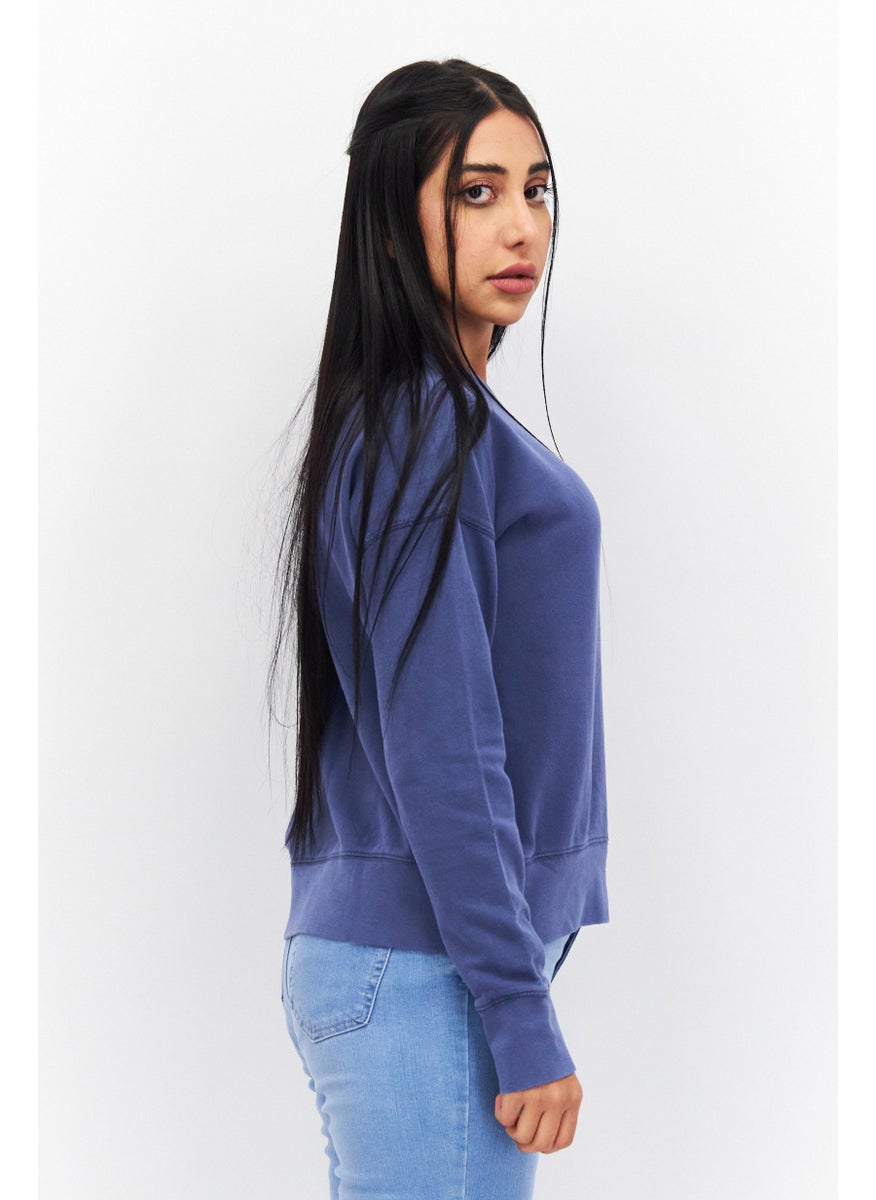 Weatherproof Women Crew Neck Long Sleeves Plain Sweatshirt, Navy Blue  - Image 3