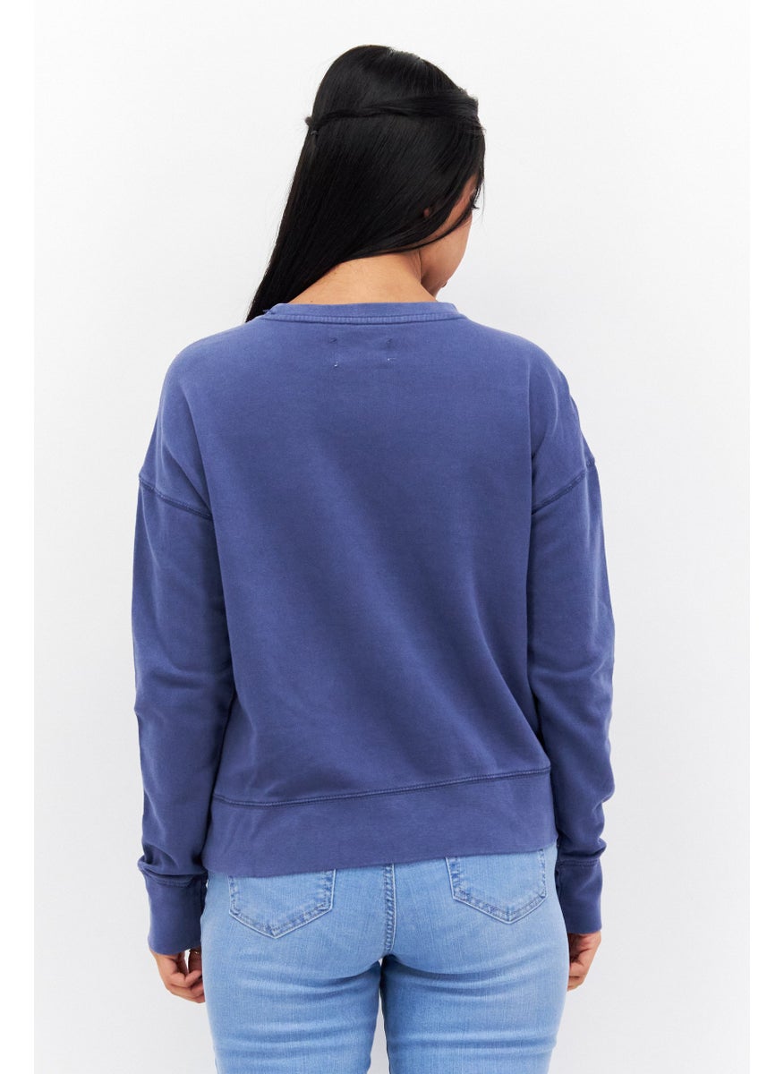 Weatherproof Women Crew Neck Long Sleeves Plain Sweatshirt, Navy Blue  - Image 4