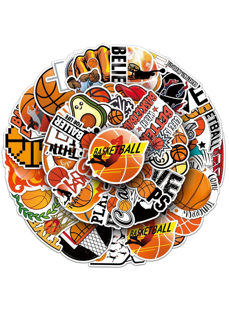مجموعة ملصقات كرة السلة المقاومة للماء والقابلة للإزالة والتزيين، 50 قطعة بتصميمات غير متكررة - Image 1