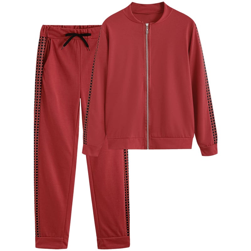amropi Women's 2 Piece Tracksuit Sweatsuits Sets Zipper Sweatshirt and Jogging Sweatpants Suit Red, XXL - Image 1