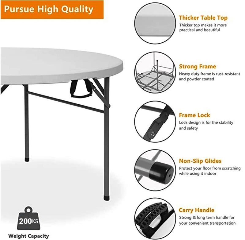 صن بوت كوميرس طاولة حقيبة محمولة قابلة للطي شديدة التحمل (120 سم/4 قدم) - سطح من البولي إيثيلين عالي الكثافة مقاوم للأشعة فوق البنفسجية مع إطار فولاذي - رمادي فاتح | للاستخدام الداخلي والخارجي | سعة تحميل 250 كجم - Image 3