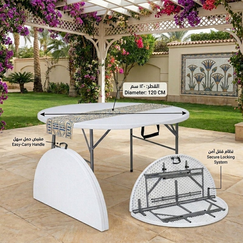 صن بوت كوميرس طاولة حقيبة محمولة قابلة للطي شديدة التحمل (120 سم/4 قدم) - سطح من البولي إيثيلين عالي الكثافة مقاوم للأشعة فوق البنفسجية مع إطار فولاذي - رمادي فاتح | للاستخدام الداخلي والخارجي | سعة تحميل 250 كجم - Image 2