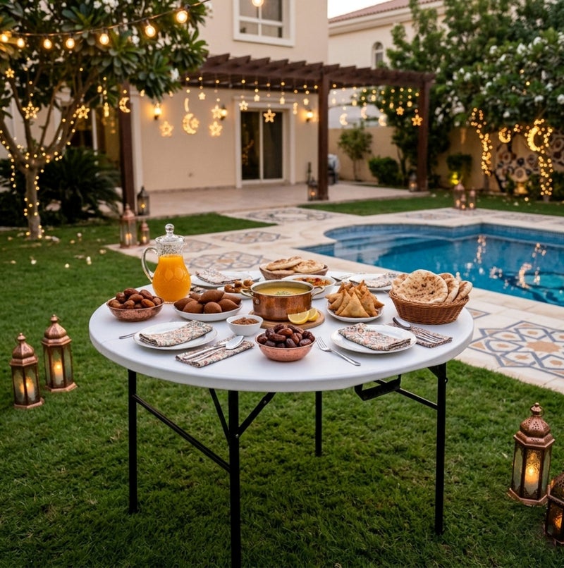 صن بوت كوميرس طاولة حقيبة محمولة قابلة للطي شديدة التحمل (120 سم/4 قدم) - سطح من البولي إيثيلين عالي الكثافة مقاوم للأشعة فوق البنفسجية مع إطار فولاذي - رمادي فاتح | للاستخدام الداخلي والخارجي | سعة تحميل 250 كجم - Image 5