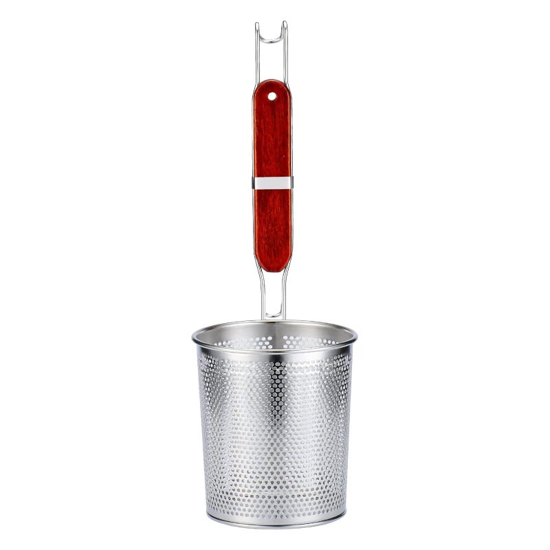 TENTA TENTA KITCHEN Tenta Kitchen MicroPerforated Stainless Steel Pasta Basket Mesh Spider Food Dumpling Noodle StrainerFine Mesh Skimmer Kitchen Fine Sieve Mesh Strainer with Wooden Handle Strainer 12cm 