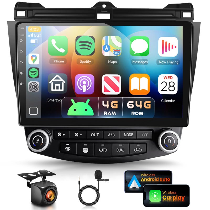 Podofo 4G+64G Radio for Honda Accord 7th 2003-2007 Car Stereo with Wireless Carplay Android Auto,10.1inch 1280x720P IPS Touch Screen,DSP 32EQ,5.0Bluetooth,RDS/FM Radio AHD Backup Camera GPS WiFi - Image 1