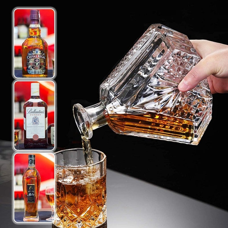 Wellxo Wellxo Whisky decantador Glass Decanter with Airtight Geometric Stopper - Whiskey Decanter for Wine, Bourbon, Brandy, Liquor, Juice, Water, Mouthwash. Italian Glass Liquor Decanters Sobriety Wine bot  - Image 3