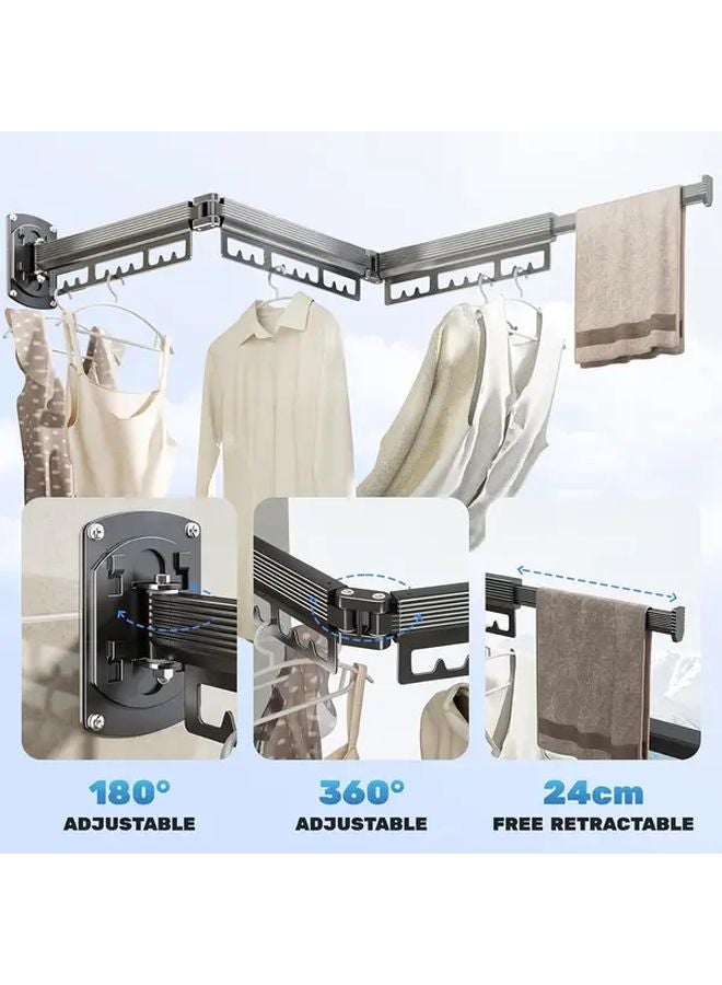 1pc Wall Mounted Folding Clothes Drying Rack Space Saving Retractable No Drilling 360 Rotatable - Image 5