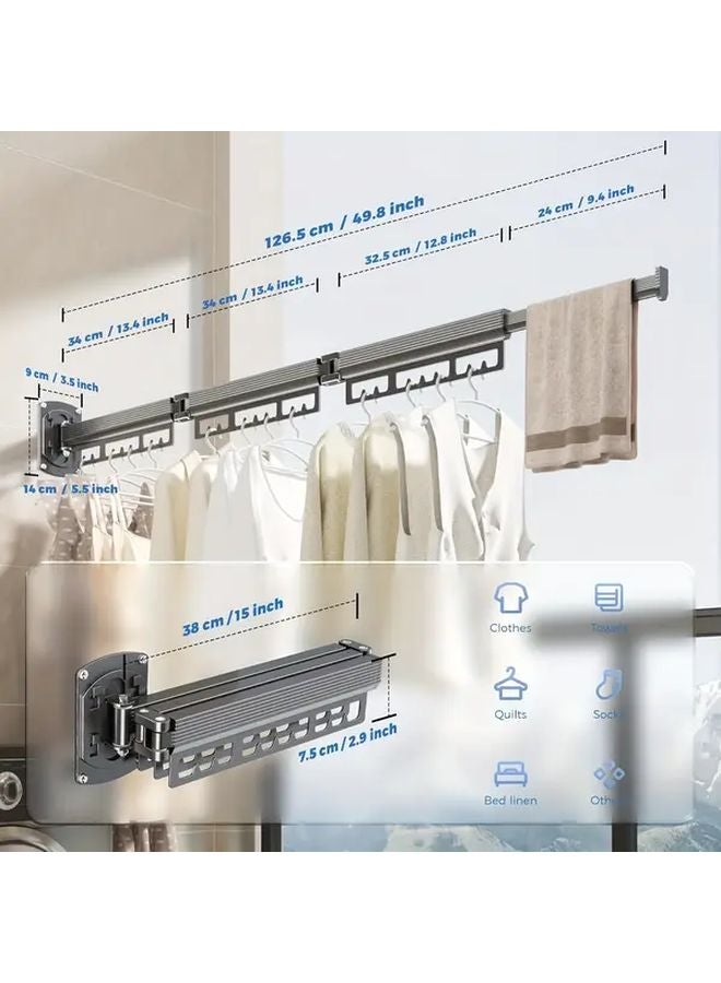 1pc Wall Mounted Folding Clothes Drying Rack Space Saving Retractable No Drilling 360 Rotatable - Image 2