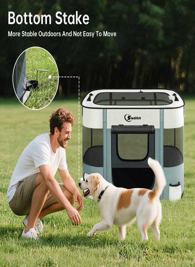 Siedihit Dog Cat Playpen, Pet Puppy Portable Playpens for Outdoor Travel Crate, Indoor After Surgery Use, Foldable Dog Kennel Tent for Rabbit or Small Animals with Tent Stakes(Grey, Middle) - Image 4