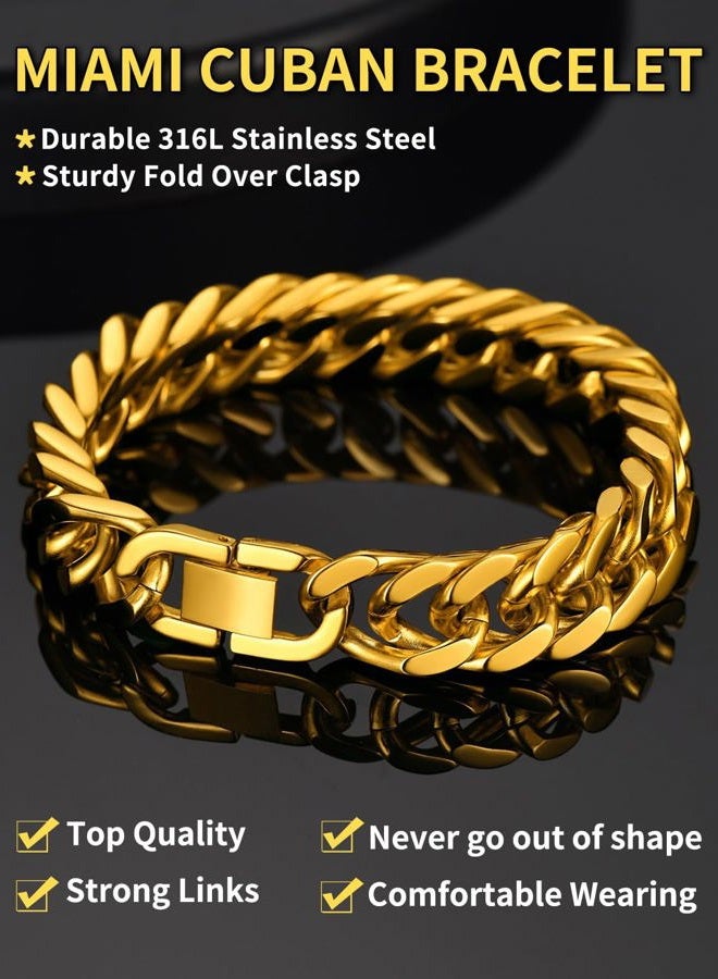ChainsHouse Mens Cuban Chain Bracelet Gold Plated 12mm Wide Chunky Curb Bracelets - Image 3