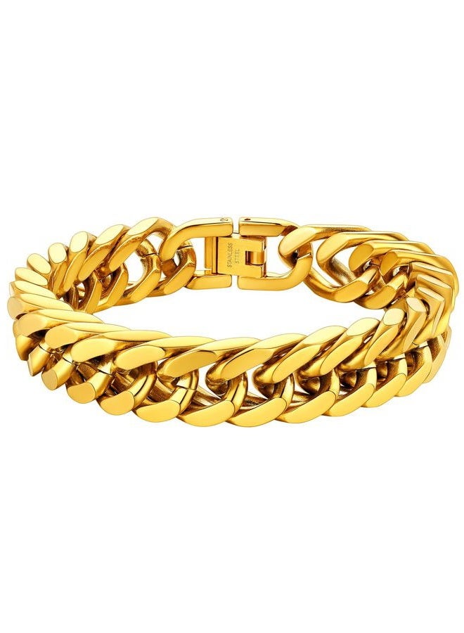 ChainsHouse Mens Cuban Chain Bracelet Gold Plated 12mm Wide Chunky Curb Bracelets - Image 1