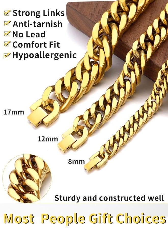 ChainsHouse Mens Cuban Chain Bracelet Gold Plated 12mm Wide Chunky Curb Bracelets - Image 4