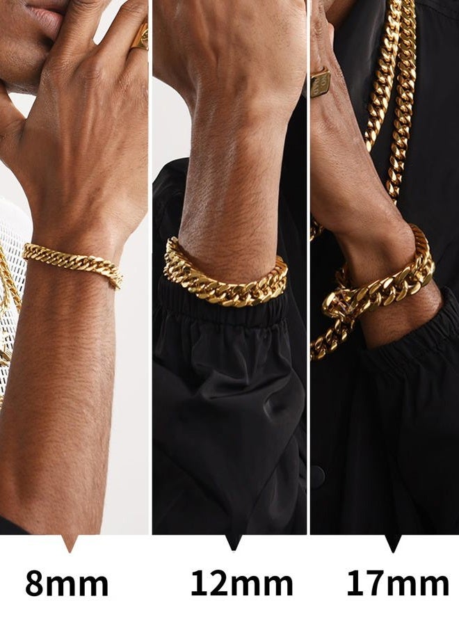 ChainsHouse Mens Cuban Chain Bracelet Gold Plated 12mm Wide Chunky Curb Bracelets - Image 5