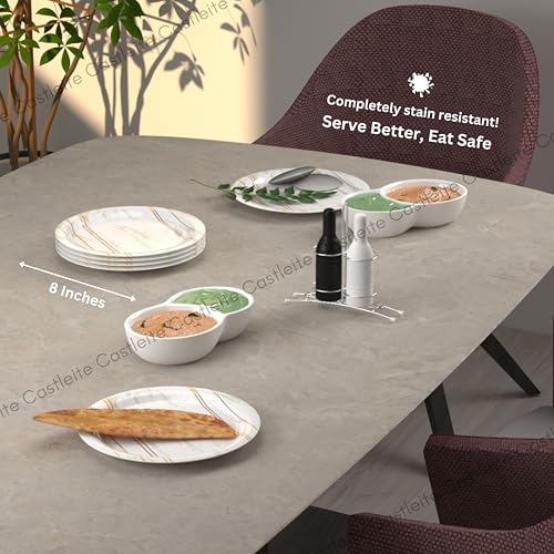 Castleite Piccolo Melamine Plates Set of 6 - Break Resistant, Round Designer Plate for Eating or Serving in Home, Kitchen Use or Cafe, Stainless (Rosin Cream, Quarter Plate 6 Pcs) - Image 4
