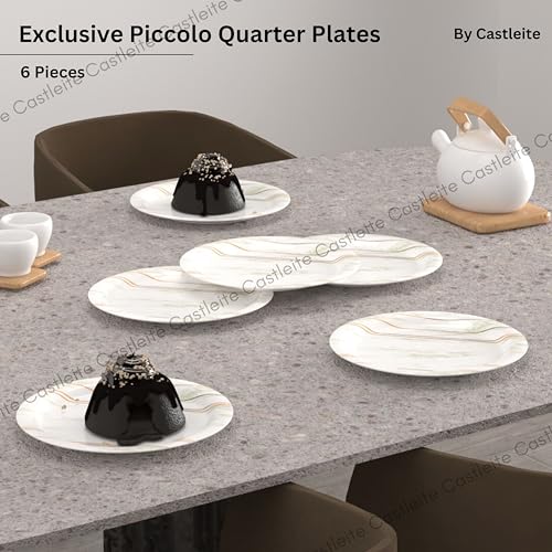 Castleite Piccolo Melamine Plates Set of 6 - Break Resistant, Round Designer Plate for Eating or Serving in Home, Kitchen Use or Cafe, Stainless (Rosin Cream, Quarter Plate 6 Pcs) - Image 2