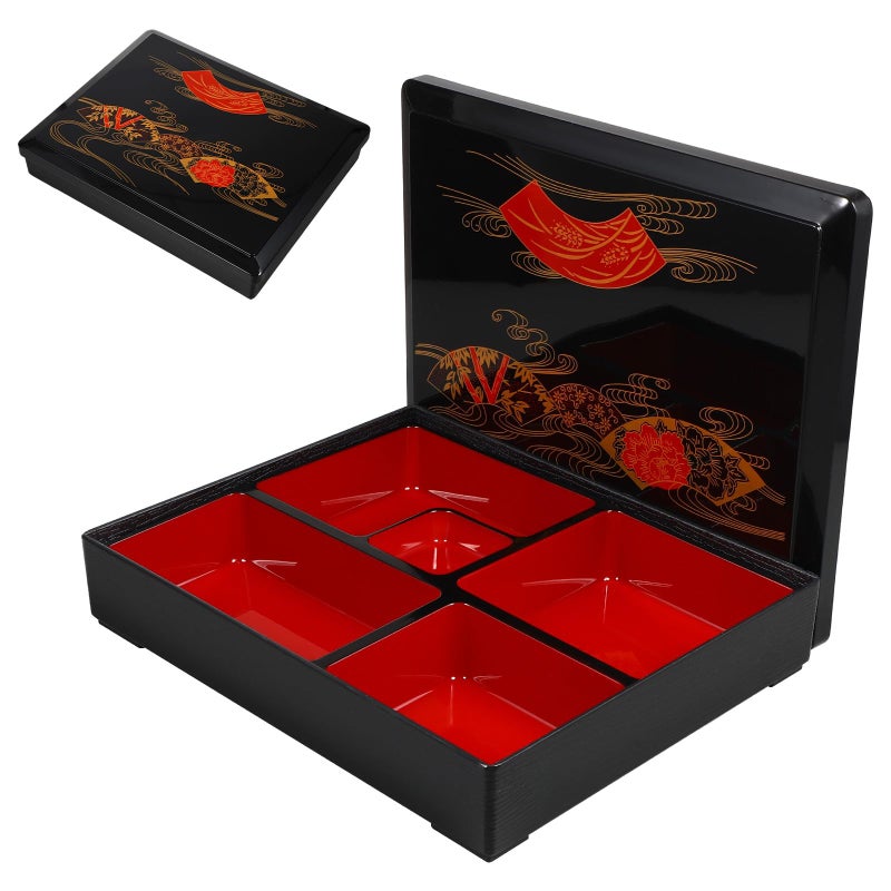 DOITOOL Japanese Bento Box Adult Lunch Box Traditional Bento Box Japanese Sushi Tray Meal Prep Containers Reusable Plastic Snack Serving Tray with Lid for Home Restaurant