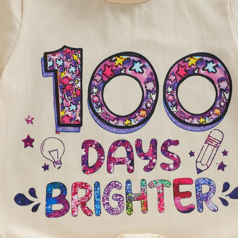 Douhoow Girls 100 Days of School Shirt Short Sleeve Toddler Girl Tops 100th Day of School Shirt Kids (Beige B, 5-6 Years) - Image 5