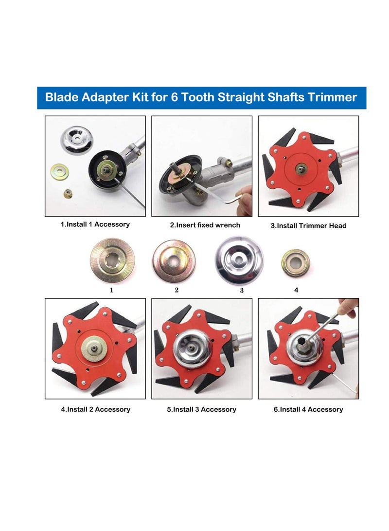 Excefore 6 Teeth Steel Trimmer Head, Universal Eater Blades 6 Steel Razors, Blade Adapter Kit for String Trimmers, Garden Lawn Mower Brush Cutter with Adapter - Image 3