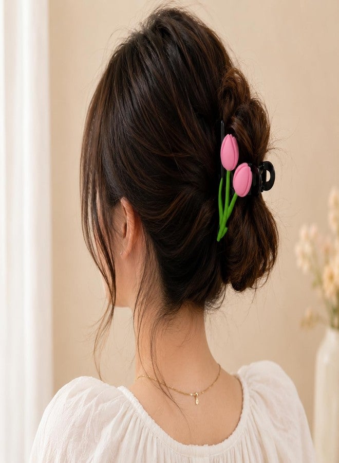 The Unbraided Tulip Floral Hair Claw Clips for Women | Matte Finish Flower Design | Strong Hold Acrylic Hair Clutcher for Thin to Medium Hair | Cute Everyday Hair Accessories | Pack of 2 (Pink) - Image 4