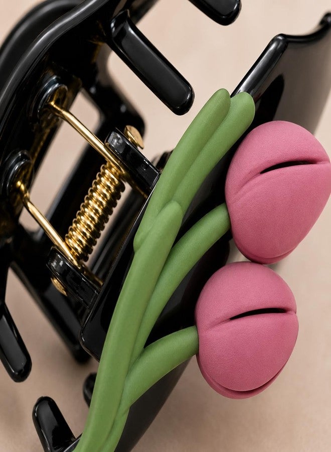 The Unbraided Tulip Floral Hair Claw Clips for Women | Matte Finish Flower Design | Strong Hold Acrylic Hair Clutcher for Thin to Medium Hair | Cute Everyday Hair Accessories | Pack of 2 (Pink) - Image 2