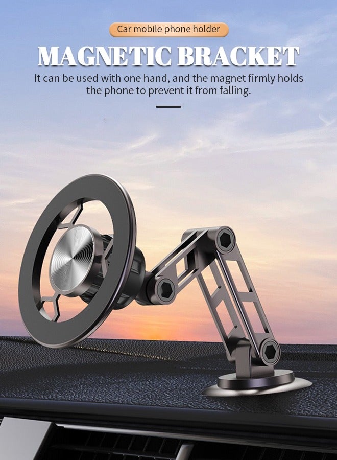 Folding Car Phone Mount, Car Magnetic Phone Holder, Powerful Magnetic Ring, Triaxial Height Adjustment, Suitable for All Smartphones - Image 2