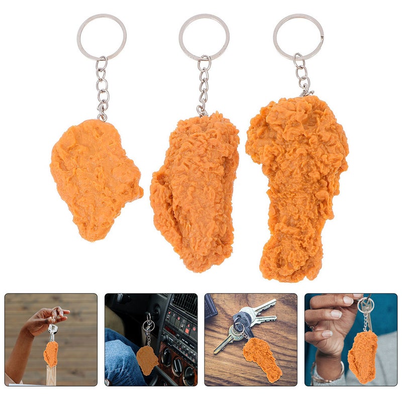 3Pcs Fried Chicken Kechain Simulation Food Keyring Key Chains Hanging Bag Pendants - Image 1