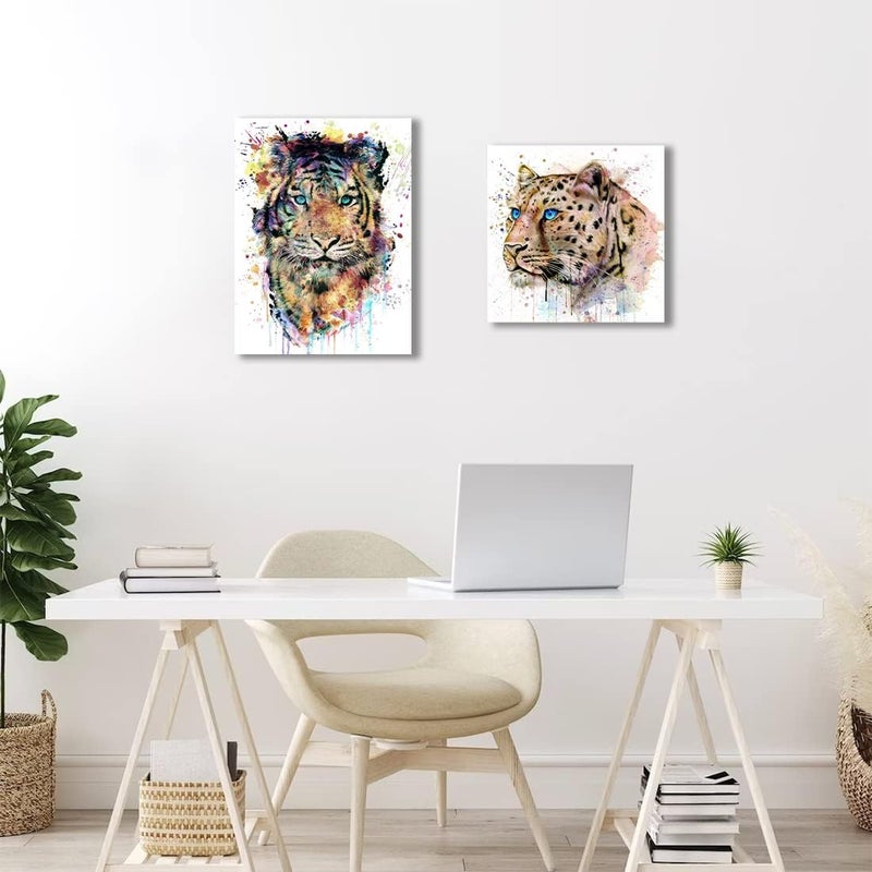 C8BUSIS Leopard Portrait Wall Art Canvas, Modern Leopard With Blue Eyes Watercolor Colorful Splash-Ink Art Painting Wall Decor for Living room Kids Room Bathroom Home Wall Art Decor - Image 4