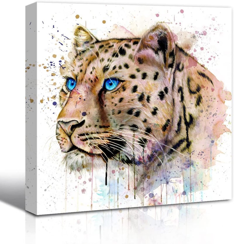 C8BUSIS Leopard Portrait Wall Art Canvas, Modern Leopard With Blue Eyes Watercolor Colorful Splash-Ink Art Painting Wall Decor for Living room Kids Room Bathroom Home Wall Art Decor - Image 1