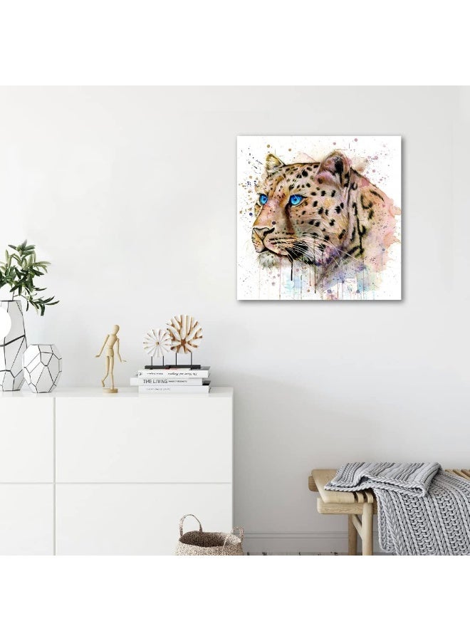 C8BUSIS Leopard Portrait Wall Art Canvas, Modern Leopard With Blue Eyes Watercolor Colorful Splash-Ink Art Painting Wall Decor for Living room Kids Room Bathroom Home Wall Art Decor - Image 3