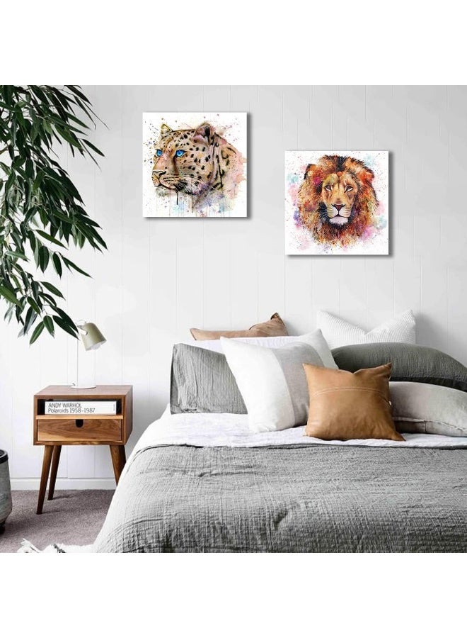 C8BUSIS Leopard Portrait Wall Art Canvas, Modern Leopard With Blue Eyes Watercolor Colorful Splash-Ink Art Painting Wall Decor for Living room Kids Room Bathroom Home Wall Art Decor - Image 5