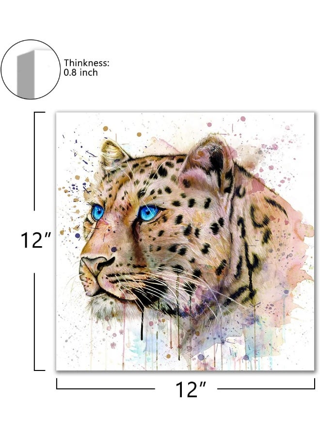 C8BUSIS Leopard Portrait Wall Art Canvas, Modern Leopard With Blue Eyes Watercolor Colorful Splash-Ink Art Painting Wall Decor for Living room Kids Room Bathroom Home Wall Art Decor - Image 2