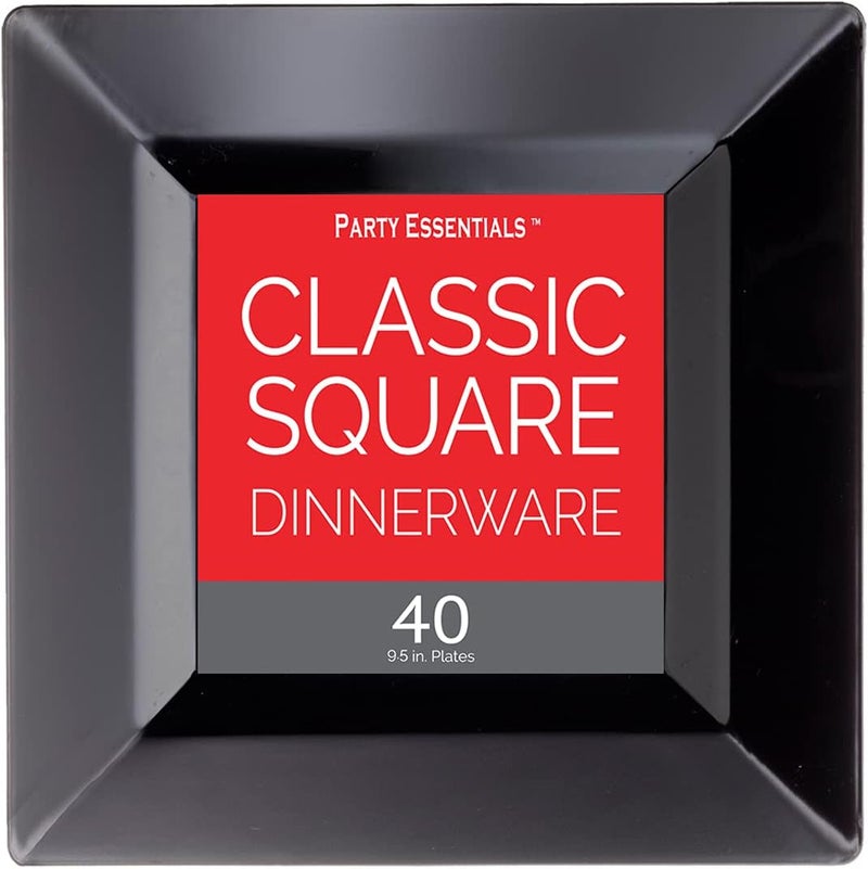 Party Essentials 40Count Hard Plastic 95 Classic Square LunchDinner Plates Black - Image 4