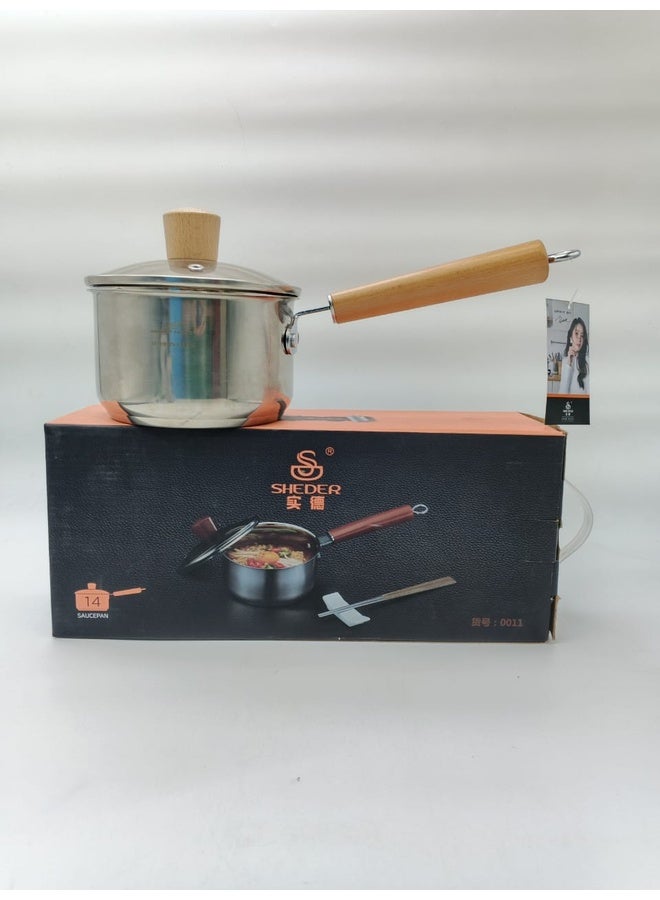 Genaric قدر شيذر من الفولاذ المقاوم للصدأ 14 سم بمقبض خشبي