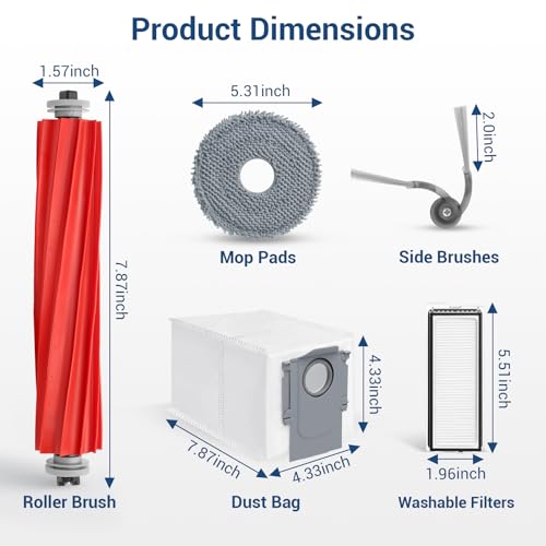 BUXEBUX 26Pcs Replacement Parts Accessories for Roborock QV 35A/ QV 35S Robot Vacuum Kit, 2 Main Brush, 4 Hepa Filter, 6 Mop Pads, 6 Side Brush, 6 Dust Bags, 1 Screwdriver, 1 Clean Tool - Image 3