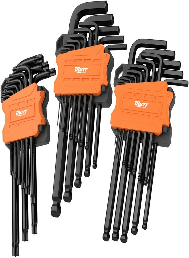 AMERICAN MUTT TOOLS طقم مفاتيح ألين طويل من 35 قطعة من أدوات Mutt - يتضمن مفتاح نجمة ومقياس متري وقياسي SAE - مفتاح سداسي بطرف كروي طويل ومفتاح توركس أمان - Image 1