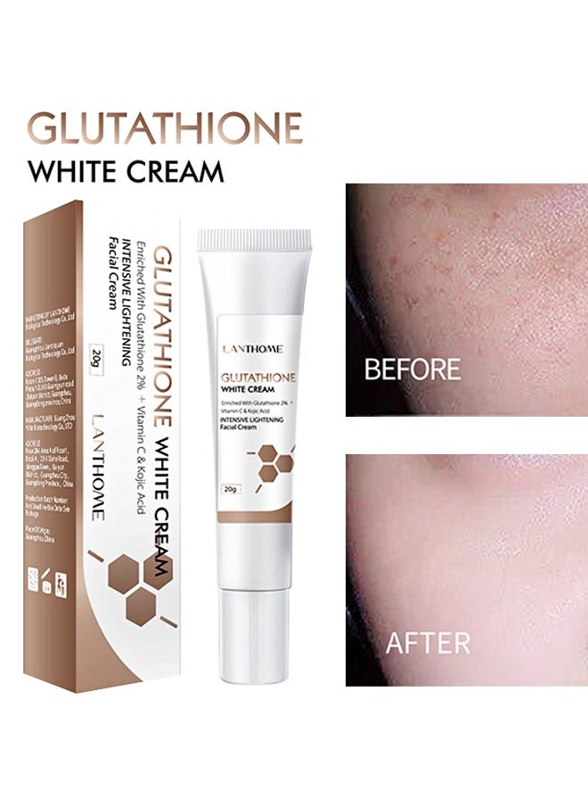 Lanthome Glutathione White Cream，Facial Dark Spots Remover 2% Glutathione Face Cream Whitening Moisturizing Facial Cream Face Moisturizer Facial Skin Care Cream Intensive Lightening Facial Cream 20g  - Image 1