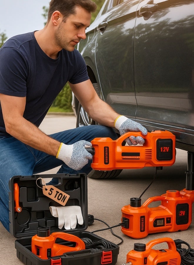 بريمو بلس مجموعة رافعة السيارة الهيدروليكية 5 طن (نطاق الرفع: 15 ~ 45 سم) مع مفتاح ربط كهربائي 12 فولت لتغيير إطارات السيارة، ( رافعة كهربائية + منفاخ هواء + جهاز كهربائي لفك الكفرات ) - Image 2