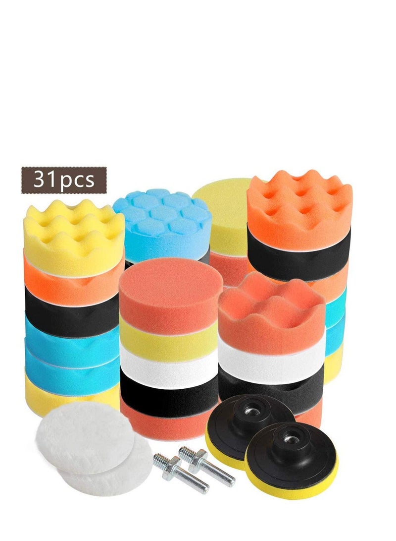 Y&D Car Polishing Sponge, 31Pcs Pads Set, Buffing and Wool with M14 Drill Adapter for Polisher Electric  - Image 1