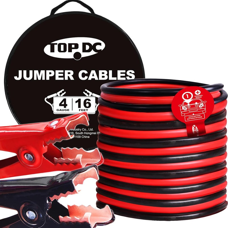 TOPDC 4 Gauge 16 Feet Jumper Cables for Car, SUV and Trucks - Heavy Duty Automotive Booster Cables with Carry Bag - Image 1