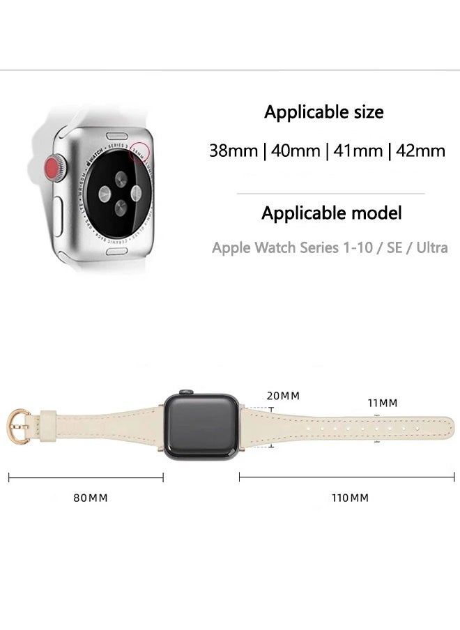 Generic - Apple Watch Leather Band, Compatible with Apple Watch Band 38mm 40mm 41mm Women, Top Grain Genuine Leather Strap Thin Watch Wristband for iWatch Series10 9 8 7 6 5 4 3 2 1 SE Ultra 2 off white - Image 1