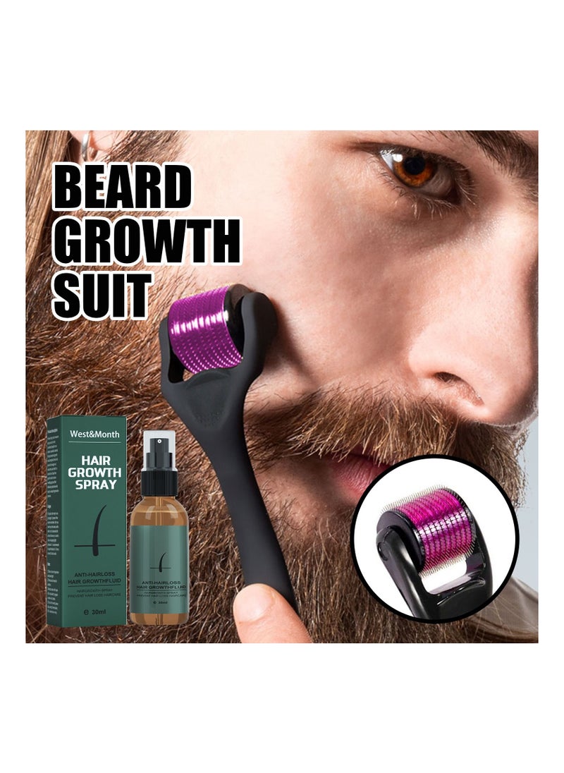 West&Month - Beard Growth Spray Set for Men Nourishing Moisturizing Moustache Growth Enhancer Anti Hair Loss Care Serum with Beard Roller - Image 1