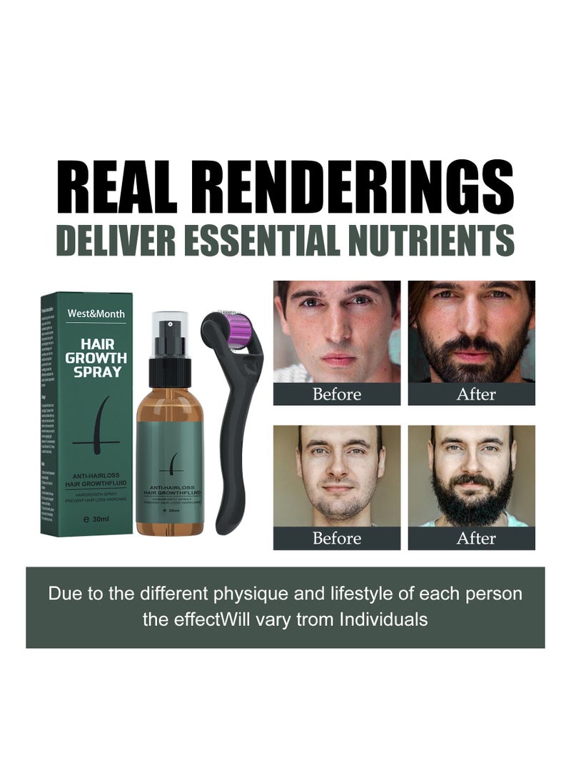 West&Month - Beard Growth Spray Set for Men Nourishing Moisturizing Moustache Growth Enhancer Anti Hair Loss Care Serum with Beard Roller - Image 1